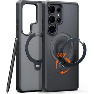 TORRAS 360 Spin Magnetic Stand for Samsung Galaxy S25 Ultra Case, Fit for Magsafe, Military Grade Slim Protective S25 Ultra Case with Kickstand & Ring Holder, Ostand Spin, Translucent Frosted Black