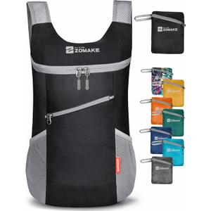 ZOMAKE Lightweight Packable Backpack 14L, Foldable Backpacks Small Daypack Hiking Daypacks Water Resistant Day Bag for Travel(Black)