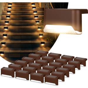 pearlstar Solar Deck Lights Outdoor,24 Pack Solar Deck Lights Outdoor Waterproof Led,for Stairs,Step,Fence,Yard,Patio,Driveway,Pathway,Yard,Backyard and Garden(Brown)