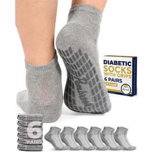 Pembrook 6 Pairs Diabetic Ankle Socks - Men & Women, Non Slip, Edema, Neuropathy, 12 Colors (Large)