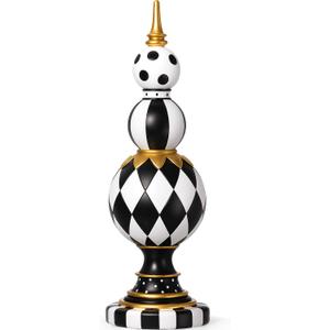 Jenaai Black and White Checkered Decor, 15.3'' Large Resin Tabletop Decor Black White Figurine Holiday Winter Modern Decoration for Home Table Centerpiece Mantel Desk Shelf Office