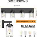 IZORRO Bathroom Vanity Light Fixture, 4-Light 30 Inch Matte Black Bathroom Light Fixtures Over Mirror, with Clear Glass Shade, Modern Farmhouse Vanity Lights, Rustic Restroom Lighting Fixtures Black-Clear Glass Shade, 30 inch-4-Light