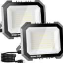 2 Pack LED Flood Lights Outdoor, 100W 10000LM Super Bright Floodlight Outside Work Light with 5.9FT Plug, IP65 Waterproof 6000K Outdoor LED Flood Light for Garage, Yard, Lawn, Garden