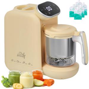 Chefhandy Baby Food Maker, Steamer & Blender with Stainless Steel Basket, Puree Maker with Auto/Manual Blend, Bottle Warmer & Sterili-zer, Safe & Easy-to-Clean Compact Baby Food Processor (Yellow)