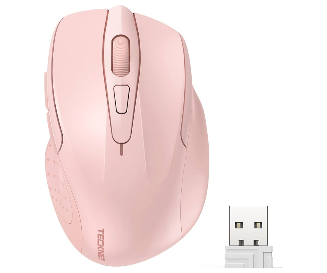 TECKNET Wireless Mouse, 2.4G Ergonomic Optical Mouse, Computer Mouse for Laptop, PC, Computer, Chromebook, Notebook, 6 Buttons, 24 Months Battery Life, 2600 DPI, 5 Adjustment Levels - Pink