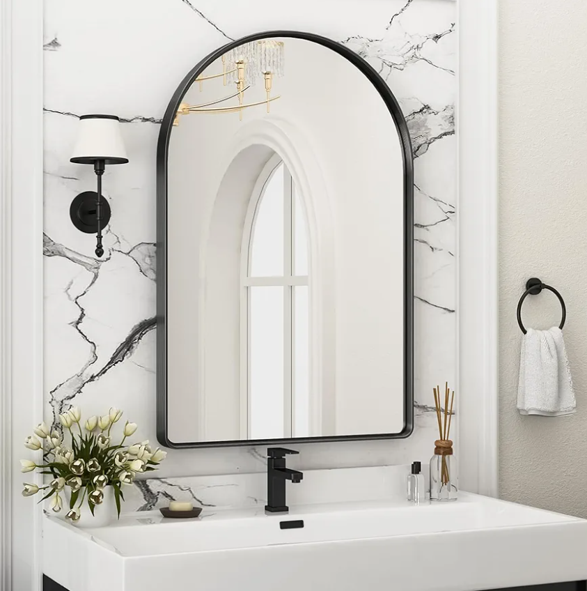 Suidia 24" x 36" Bathroom Mirror, Bathroom Vanity Mirror Metal Framed, Wall-Mounted Mirrors for Bedroom, Living Room, Entryway, Hallway, Black, Arch Style