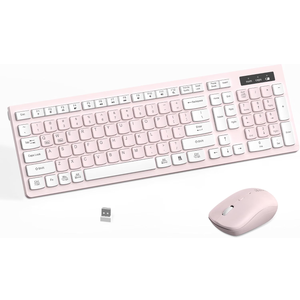 Wireless Keyboard and Mouse Combo, Reccazr 2.4G FullSized Keyboard and Mouse Cordless, 3 DPI Adjustable Mouse, DualSystem Keyboard for Computer/Laptop/Windows/Mac (Pink & White)