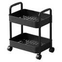 LIWNYRK 2 Tier Rolling Cart with Wheels for Under Desk Storage & Pantry Storage, Large Capacity Laundry Room & Makeup Organizer, Sturdy Kitchen Utility Cart for Small Space with 2Hooks, Black