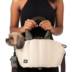 Sytopia Dog Bag Carrier for Small and Medium Dogs, Waterproof and Washable, Travel Pets Purse up to 15 Lbs, Car Seat & Bed, Adjustable Leashes, Cream (24.4"L x 12.6"W x 13.4"H)