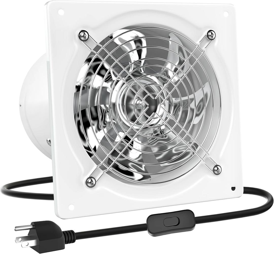 HG Power 8 Inch Exhaust Fan, Kitchen Exhaust Fan With Switch 576CFM Wall Mounted, Extractor Ventilation Fan For Attic, Greenhouse, Basement, Shed, White
