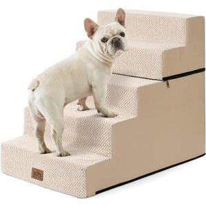 COZY KISS Dog Stairs for Small Dogs, 17.7" Extra Wide Detachable Pet Stairs for Couch and Bed, 23.6" H Non-Slip Dog Steps for Puppies and Old Cats, 17.7x29.5x23.6 inch, Beige