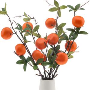 Woration 4PCS Artificial Orange Branches Simulation Tangerine Plastic Tree Plant Stem with Fruit Fake Greenery Home DIY Decor Props 19.3inch
