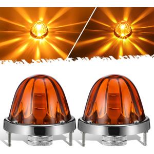 Partsam 2Pcs Amber Glass Lens Watermelon Lights [Patented] LED Side Marker Turn Signal Lights with Stainless Steel Bezel Replacement for Kenworth Peterbilt Freightliner