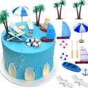 Beach Cake Topper 13Pcs Hawaiian Cake Toppers Decoration Summer Ocean Cake Topper Beach Chair Umbrella Boat Palm Tree Cakes Topper for Tropical Aloha Pool Birthday Wedding Baby Shower Party
