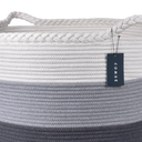 COMSE Extra Large Woven Blanket Laundry Basket, 21.7â€x 13.8â€, Nursery Hamper, Cotton Rope Laundry Hamper Living Room for Storage Toys Clothes Towels (White & Light Gray & Dark Gray)
