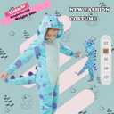 Kids Flannel Animal Onesie Costume Halloween Dress up Christmas for Girls and Boys (8 Years, Blue Dinosaur)
