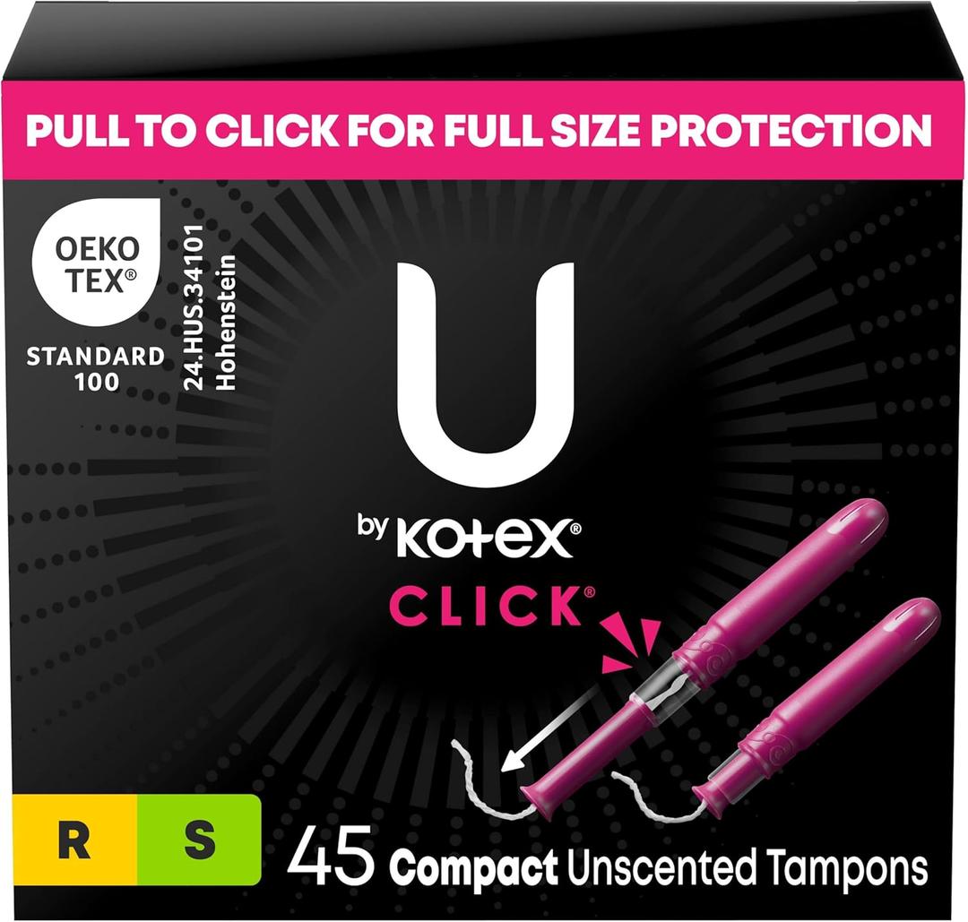 U by Kotex Tampons, Click Compact Multipack, Regular/Super Absorbency, Unscented, 45 Count