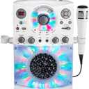 Singing Machine Portable Karaoke Machine for Adults & Kids with Wired Microphone, White - Built-In Speaker, Bluetooth with LED Disco Lights - Karaoke System with CD+G Player & USB Connectivity