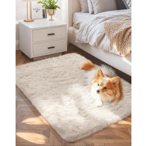 Ophanie Small Ivory Entryway Throw Rugs for Bedroom, 2x4 Mini Area Rug, Affordable Non Slip Fluffy Carpet, Fuzzy Soft Living Room Rugs, Home Decor Aesthetic, Nursery