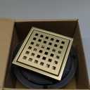 4 Inch Brushed Gold Shower Floor Drain Square for Bathroom Kitchen Removable Grill Plate Cover with Flange Kit, Sus304 Stainless Steel Brass Finish