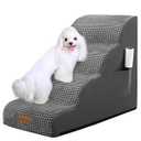 Dog Stairs for Small Dogs, Wide Pet Step with Removable Cover, No Assembly High Density Foam Cat Ramp for Bed or Sofa, 3-Step, Beige (15.7x22.8x15.7in)