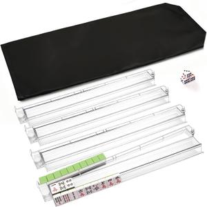 Mahjong Racks with Pushers,Mahjong Racks with Pushers Set of 4,PC Material,Modern American Tile Racks,for 1.2-inch American Mahjong Tiles,Includes Storage Pouch and 3 Dice,Clear