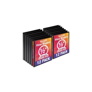 Samsill 0.5 Inch 3 Ring Binders, Economy Round Ring, Clear View Cover, 100 Sheet Capacity - for School, Home, Office - Black, 12 Pack
