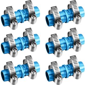 6 Pieces 5/8 Inch Garden Hose Repair Kits Aluminium Water Hose Mender Garden Hose Connectors with 12 Pieces Stainless Steel Clamps (Bright Color) (Blue)