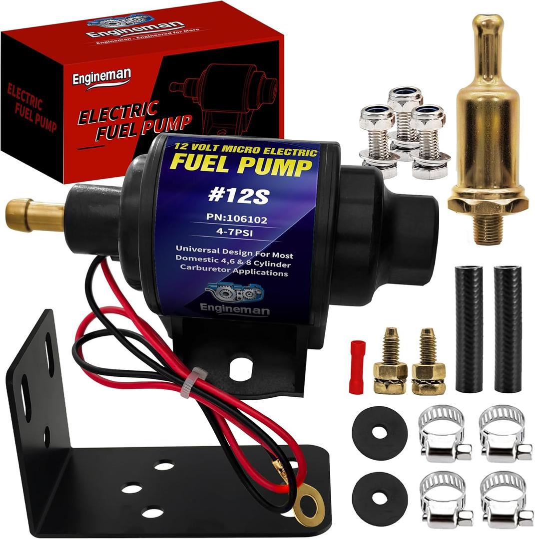 Micro Electric Gasoline Fuel Pump Universal 5/16 inch Inlet and Outlet 12V 1-2A 35GPH 4-7 P.S.I. Operating Fuel Pressure