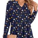 Bestbee Women's Long Sleeve Tunic Tops Pleated Button-Down Shirts 2024 Fall Tops V Neck Dressy Blouses Casual T-Shirts (Blue, XXL)