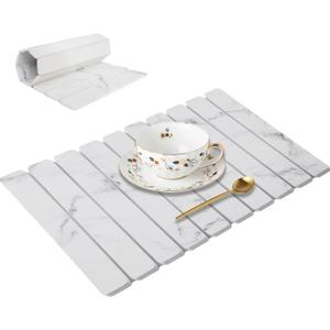 Diatomaceous Earth Stone Dish Drying Mat for Kitchen Counter and Sink - Quick Dry Absorbent Foldable Large Rack (White, 24W*16L)