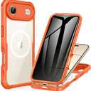 CENHUFO Magnetic Privacy for iPhone 17 Air Case [Compatible with Magsafe] Full Body Phone Case Built-in 9H Tempered Glass Privacy Screen Protector, Camera Protection Shockproof Bumper Cover -Orange