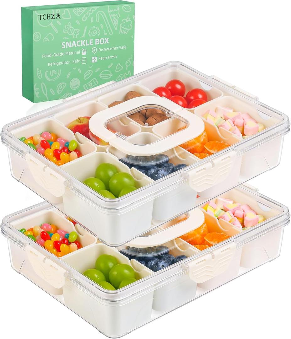 2 Pack Snackle Box Container - Dishwasher Safety Divided, Serving Tray with Lid and Handle - Charcuterie Board for Portable Snack Platters - Clear Organizer for Fruits Snacks,Perfect for Road Travel 2 Pack Snackle Box Container - Dishwasher Safety Divided, Serving Tray with Lid and Handle - Charcuterie Board for Portable Snack Platters - Clear Organizer for Fruits Snacks,Perfect for Road Travel