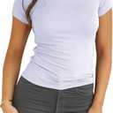 Dwnval Womens Basic Summer Short Sleeve Crewneck T Shirt Raglan Ribbed Knitted Slim Fit Casual Going Out Tops (White, XS)