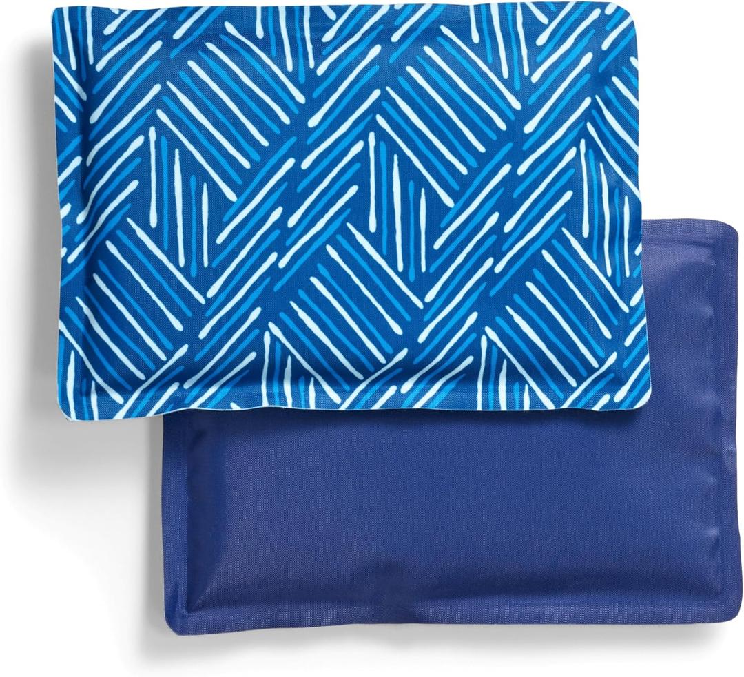 Cool Coolers by Fit & Fresh 2 Pack Soft Ice, Flexible Stretch Nylon Reusable Ice Packs for Lunch Boxes & Coolers, Navy Sketch Weave & Blue (Standard)