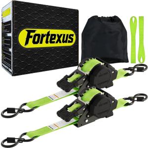 Retractable Ratchet Straps Heavy Duty Tie Down 1''*12ft Breaking Strength 1760LBS Cargo Securing System,for Motorcycle,Jetski,Kayak(2 Pack, Neon Green)