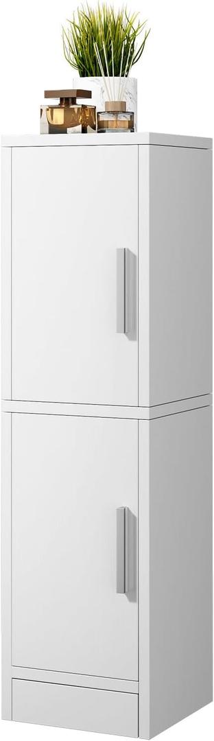 IBUYKE Small Bathroom Storage Cabinet, Narrow Beside Tolite Cabinet with 2 Doors & Adjustable Shelf, Small Bathroom Organizer, Space-Saving Storage Solution for Toilet, Laundry Room UWBS002W (White)