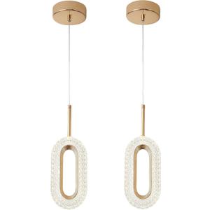 Gold Modern Chandelier, Mini Ring Crystal Chandelier 2Pcs Set, Led Tri-Color Dimmable For Kitchen Island Dining Room Bedroom Adjustable Chandelier (Annular 2Pec)
