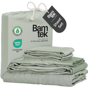 100% Viscose from Bamboo Sheets Queen Size, Super Soft Bedding Set, 4PC Cooling Sheets for Hot Sleepers, Vegan Silk Moisture Wicking, Organically Grown Bedsheet, Sage - 60" x 80"