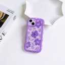 NITITOP Compatible with iPhone 15 Case Cute Clear for Women Girls Flower Floral Bling Glitter Sparkling Star Wave Curly Frame Soft TPU Shockproof Camera Protective Cover - Purple