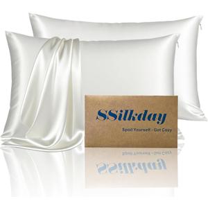 Mulberry Silk Pillow Cases 2 Pack Standard Size with Zipper, Ultra Smooth Soft Breathable Cooling Pillow Cases for Hot Sleepers, Silk Satin Pillowcase for Hair and Skin Set of 2, Gifts for Women