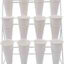 Metal Flower Stand 3 Layers with 12Pcs Buckets Flower Display Shelf Plant Multiple Potted Ladder Plant Holder Table with Wheels Indoor Outdoor for Window Garden Balcony Living Room (White|stand+vases)