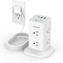 Surge Protector Power Strip Tower 10 FT, TESSAN Flat Plug Extension Cord with 8 AC Outlets 3 USB Ports (1 USB C), 1700J Protection Desk Charging Station for Home, Office Supplies, Dorm Room Essentials (White)