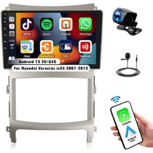 2+64G Android 13 Car Stereo for Hyundai Veracruz ix55 2007-2013 Auto AC Bluetooth Wireless Apple Carplay Android Auto Mirror Link,9" Touch Screen with GPS Navi,FM/RDS,WiFi,SWC+ Backup Camera&MIC