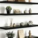 YYWUOJJ Wood Floating Shelves for Wall Decor, Rustic Wall Shelves for Bedroom Bathroom Kitchen Living Room, Set of 4 Black 24 Inch