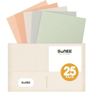 SUNEE Folders with Pockets (25 Pack, Pastel Colors), 2 Pocket Folders Fit Letter Size Paper, Paper File Folder for School Office Home Business