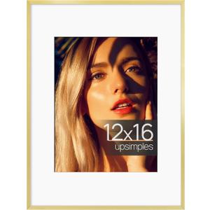upsimples Aluminum 12x16 Picture Frame Gold, Display Photo 8.5x11 with Mat or 12 x 16 without Mat, Wall Hanging Metal Poster Frame with Acrylic Cover, 1 Pack