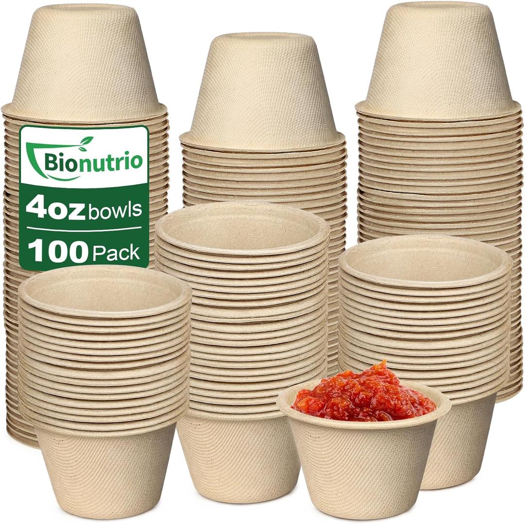 4 oz Small Paper Bowls, 100 Pack Compostable Biodegradable Natural Fiber Bagasse Bowl, Mini Small Disposable Paper Bowls for Ice Cream, Sauce