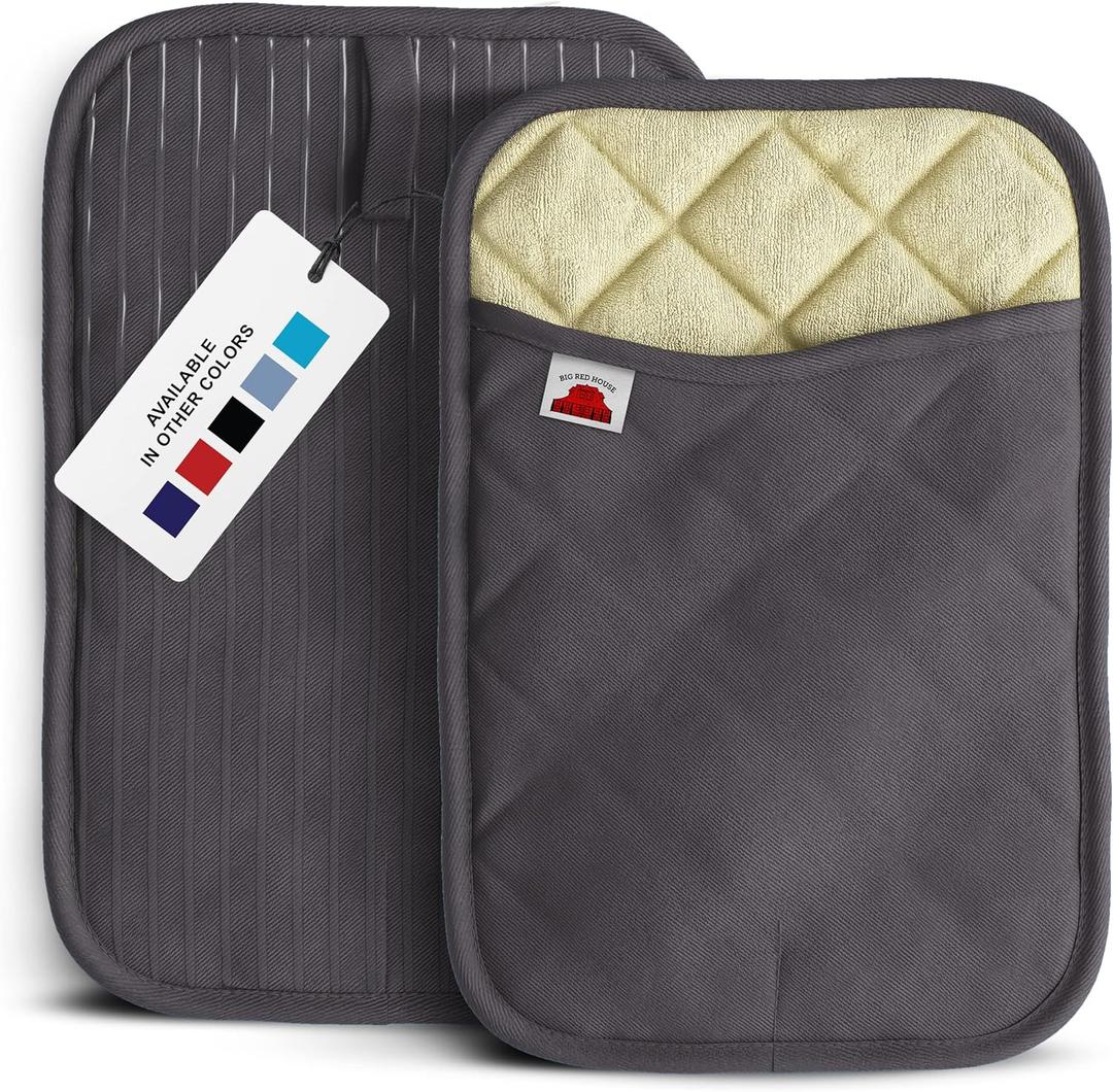 Big Red House - Silicone Pot Holders - Set of 2 Grey - 10x3 - Heat Resistant to 536 F / 280 C Kitchen Protectors Hot Pans Baking Professional Grade Cooking Mitts (Gray)