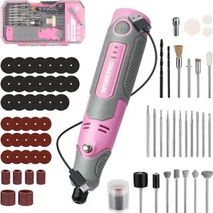WORKPRO Cordless Rotary Tool Kit with 71pcs Accessories, 3 Variable Speeds, USB Rechargeable Mini Rotary Tool for Engraving, Sanding, Polishing, Carving, Cutting, DIY Crafts - Pink Ribbon
